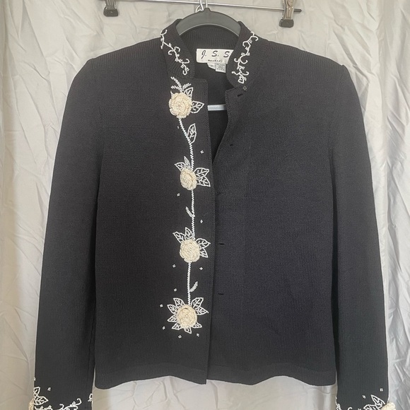 J.S.S. Vintage Elegant Black beaded Embroidered Women's Jacket - Picture 2 of 10